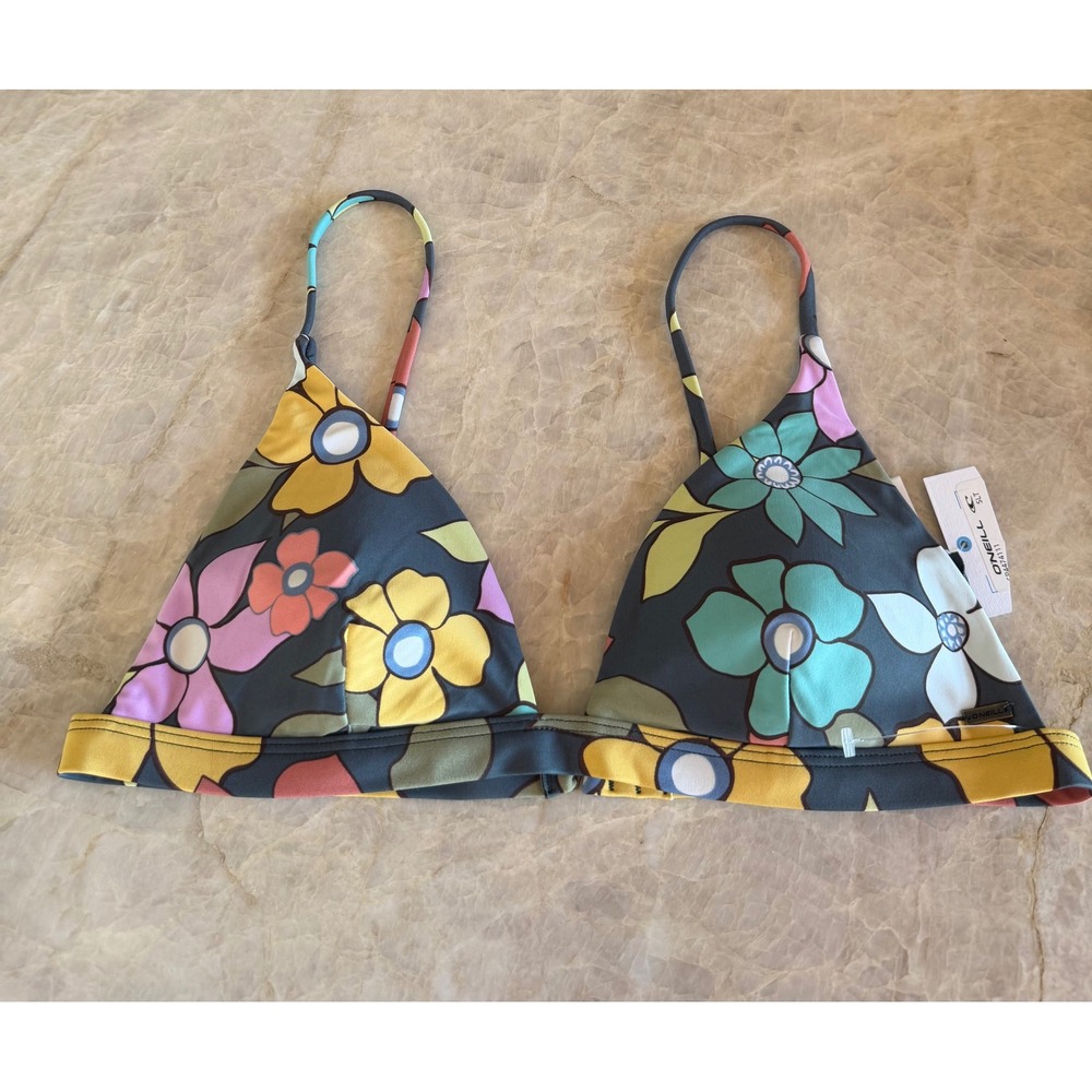 NWT O'Neill Saltwater Solids Floral Triangle Bikini Top Slate Multi SP4474111